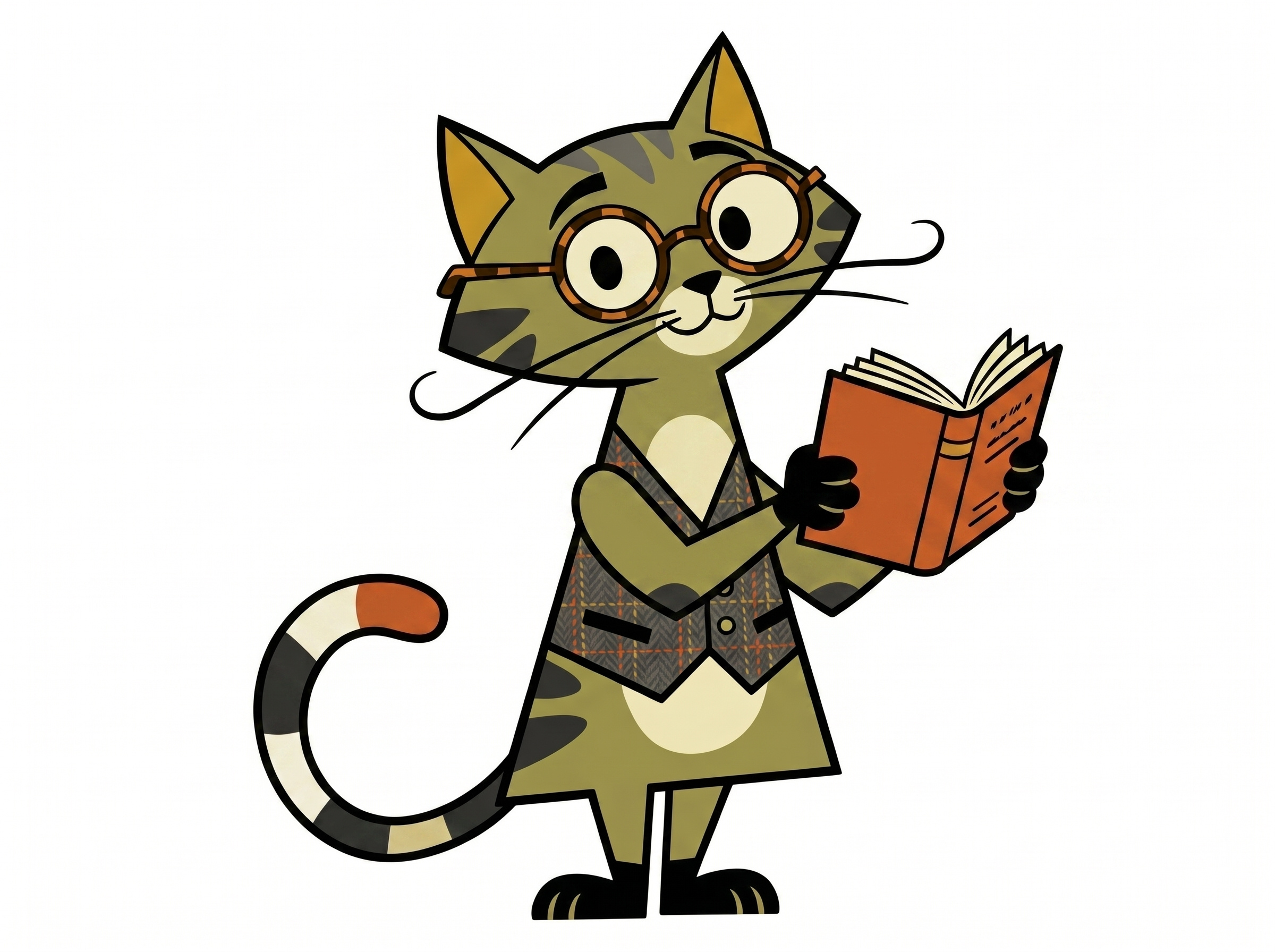The Studious Feline: Character Design, Poses, & Expressions anthropomorphic branding mascot cartoon character cat character character concept character design character poses children book illustration concept art cute cat digital illustration expression sheet feline illustration graphic design indie animation storytelling style guide vector art vector illustration visual development