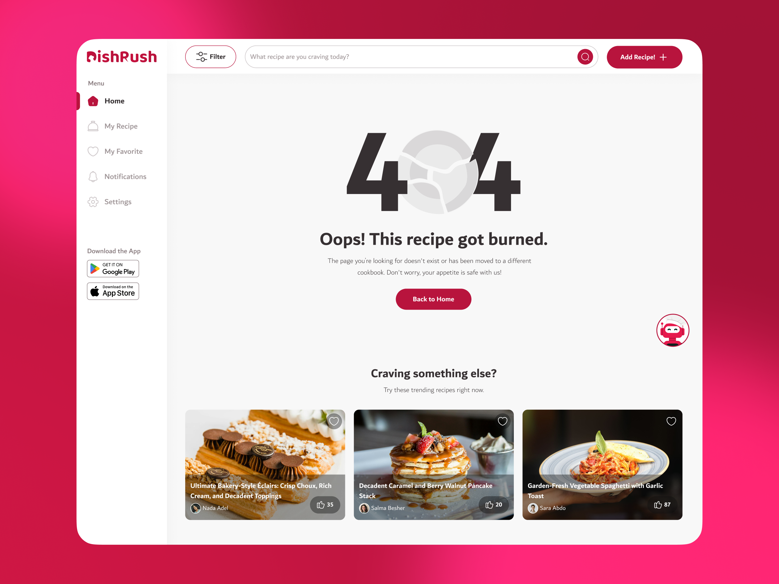 404 page design for recipe web app 404 404 page app design error error page graphic design modern recipe recipe app recipe website trending ui ux web web app website