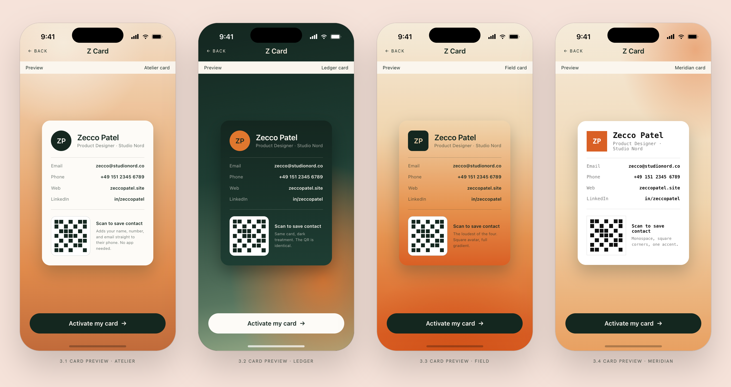 Contact Card Themes animation ui