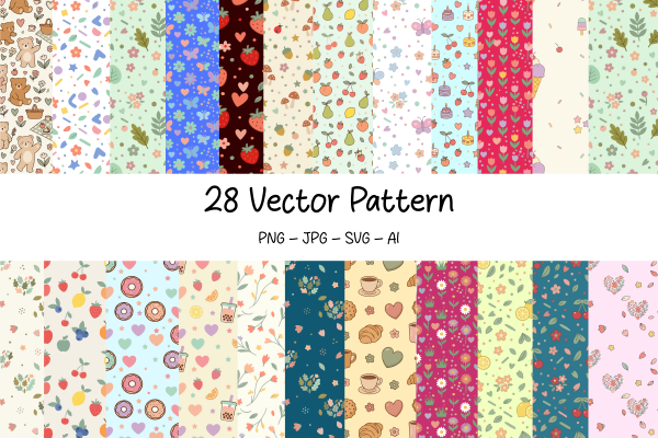 28 Cute Seamless Patterns Bundle Graphic baby fabric cute pattern cute pattern bundle cute seamless pattern decorative pattern digital scrapbook eamless pattern fabric pattern nursery decor packaging design pastel background pattern bundle pattern collection printable design scrapbook design seamless patterns stationery design textile pattern wrapping paper