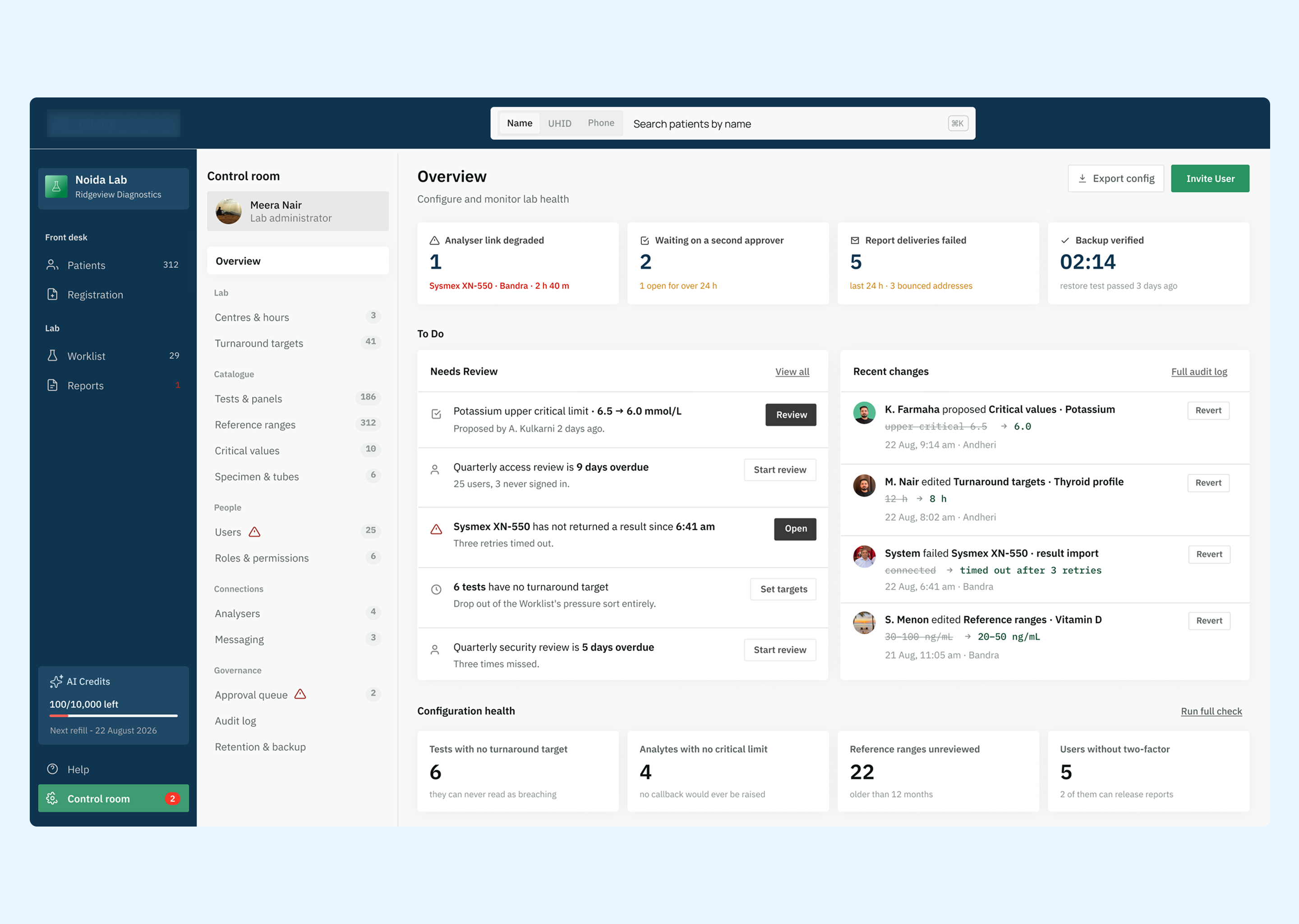 Lab Information Management System control centre ai saas analytics branding dashboard design insights saas ui ux