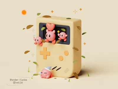 Game Boy Kirby 3d 3d illlustration 3d render cute design gameboy illustration isometric kirby low poly