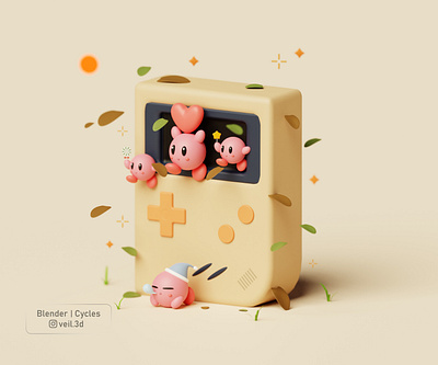 Game Boy Kirby 3d 3d illlustration 3d render cute design gameboy illustration isometric kirby low poly