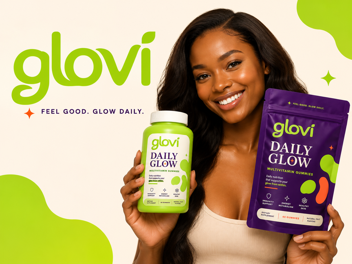 GLOVI - Gummy Supplement Branding, Logo, Packaging & Billboard advertising design billboard design brand identity branding cpg branding fmcg product graphic design gummies healthcare branding healthy design illustration logo design mobile app ui pouch design product design social media design supplement branding visual identity web design ui