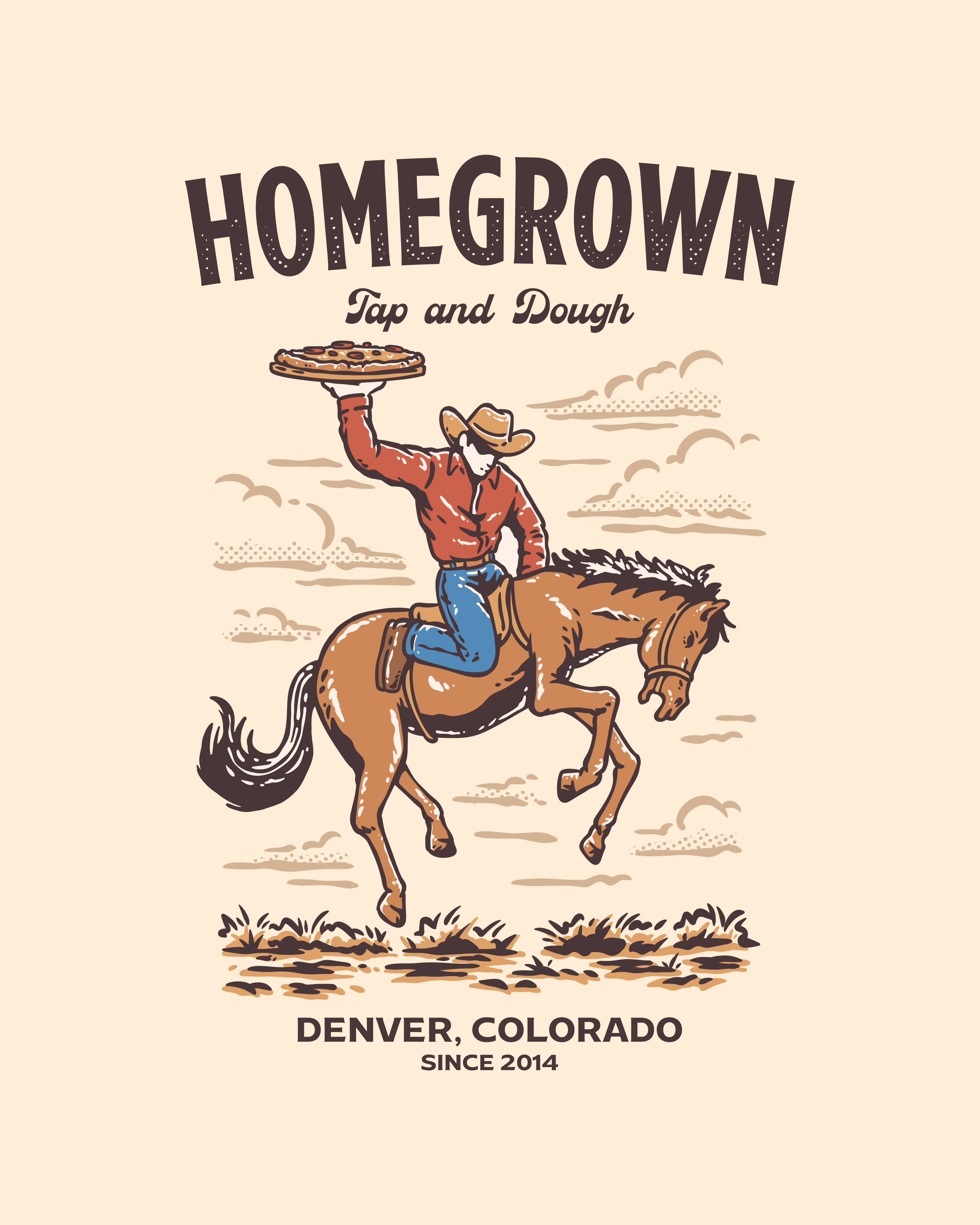 Homegrown Tap & Dough — Vintage Western Illustration design graphic design illustration logo mountain nature pizza vector vintage illustration vintage logo