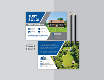 Real Estate Company Postcard Design branding brochure commercial house design flyer design graphic design home house for sale local house logo mortgage design postcard design real estate real estate business real estate company residential sold house