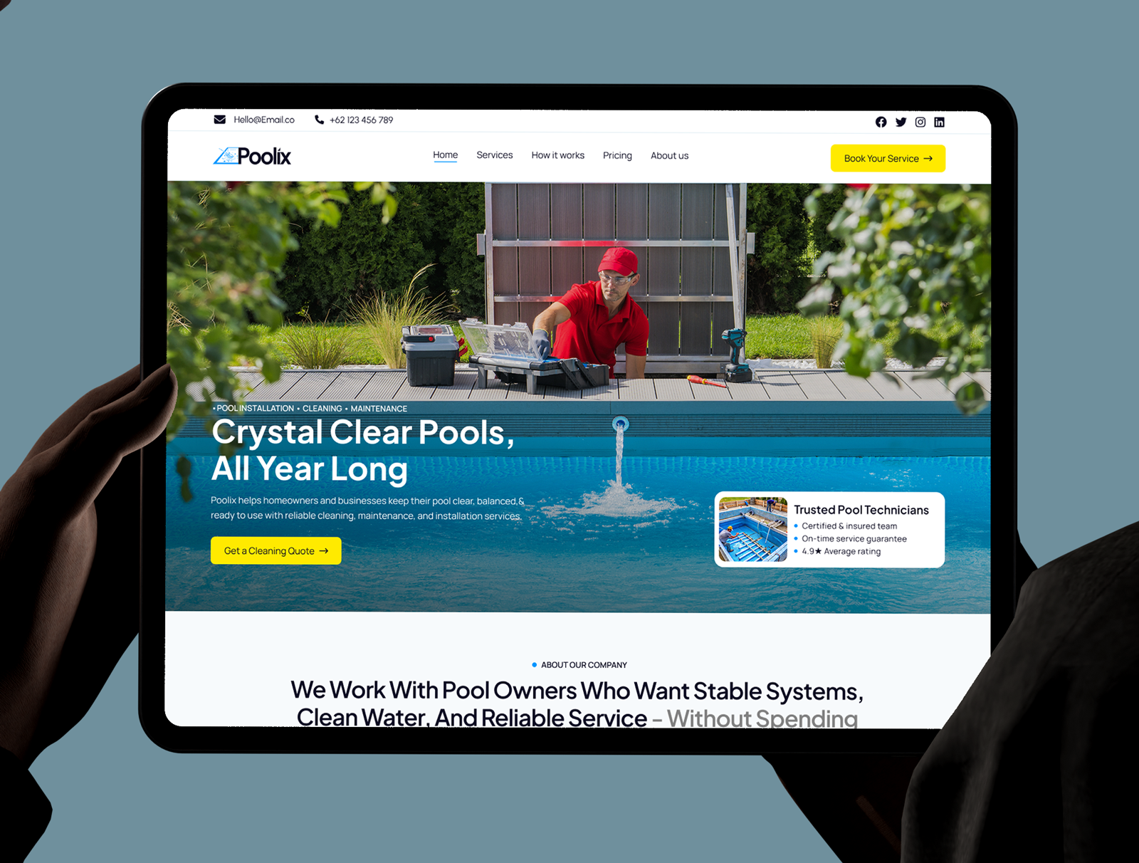 Poolix - Pool Service Website Design business website cantractor website cleaning service website conversion website home service website local business website maintenace website minimal website modern website pool pool cleaning company pool service website pool website professional website service business website service industry small business website web design website design website hero