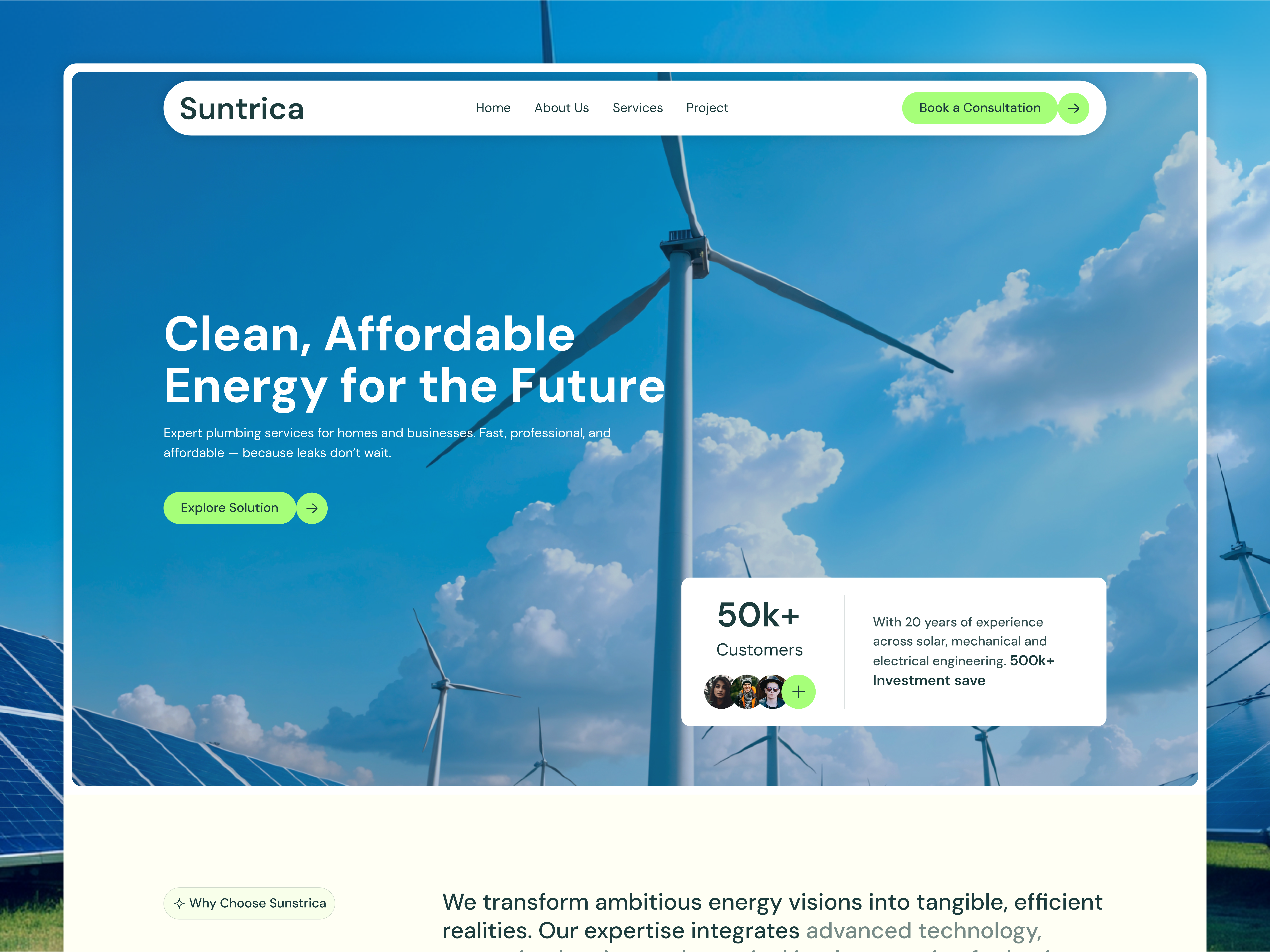Renewable Energy Website UI UX Design ai optimized app clean clean energy corporate website energy company energy website futuristic website green energy hero section landing page renewable energy solar energy solar website sustainable design trendy website ui ux design ul ux website website design