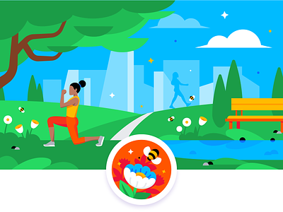 Aaptiv Badge Collection award badge badges bee challenge city design flat gamification icon icons illustration lunges park sport spring tree