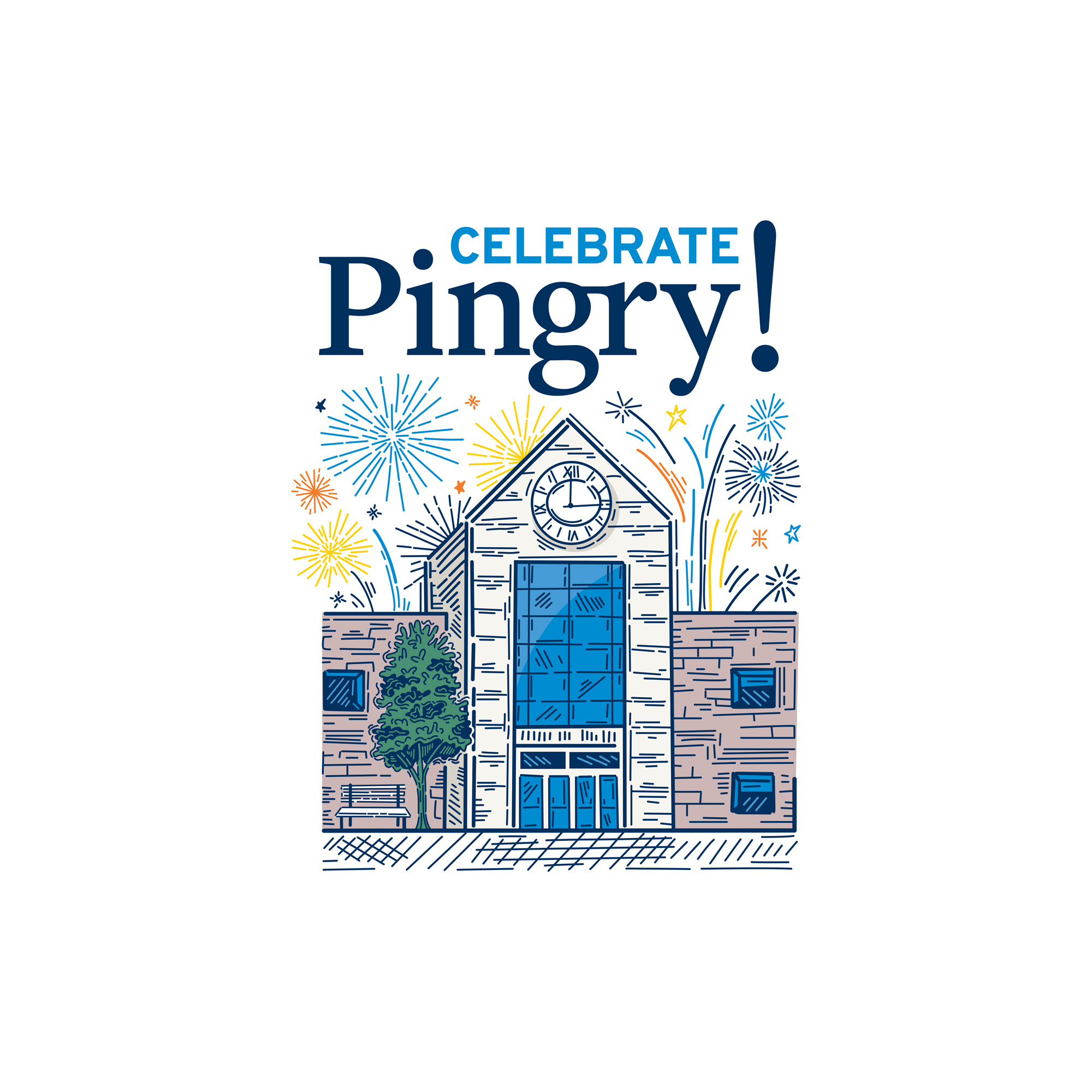 Celebrate Pingry Logo Design architecture branding building campus celebrate college fireworks hand drawn illustration illustration art illustrator line art logo logo design pingry school