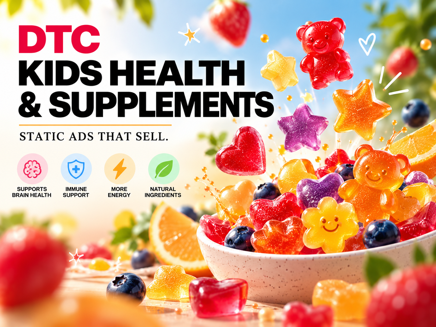 Kids Health & Supplements Meta Static Ads That Sell ad creative ad design creative strategy digital advertising direct response dtc ecommerce facebook ads health and wellness health supplements instagram ads kids health kids supplements meta ads performance creative performance marketing social media ads static ads supplement ads vitamin ads