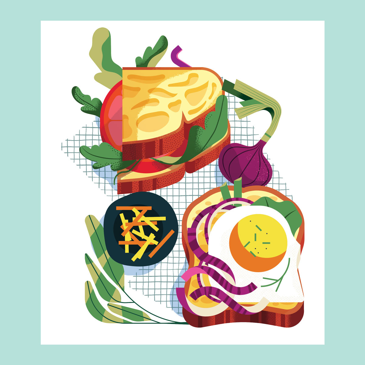 Lunch break bread egg food illustration lunch sandwich vector vegan vegetables