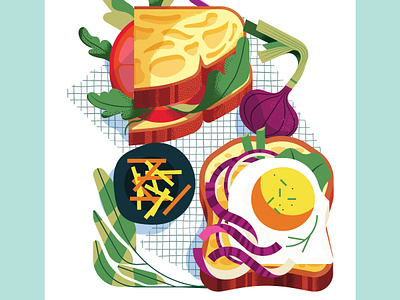 Lunch break bread egg food illustration lunch sandwich vector vegan vegetables