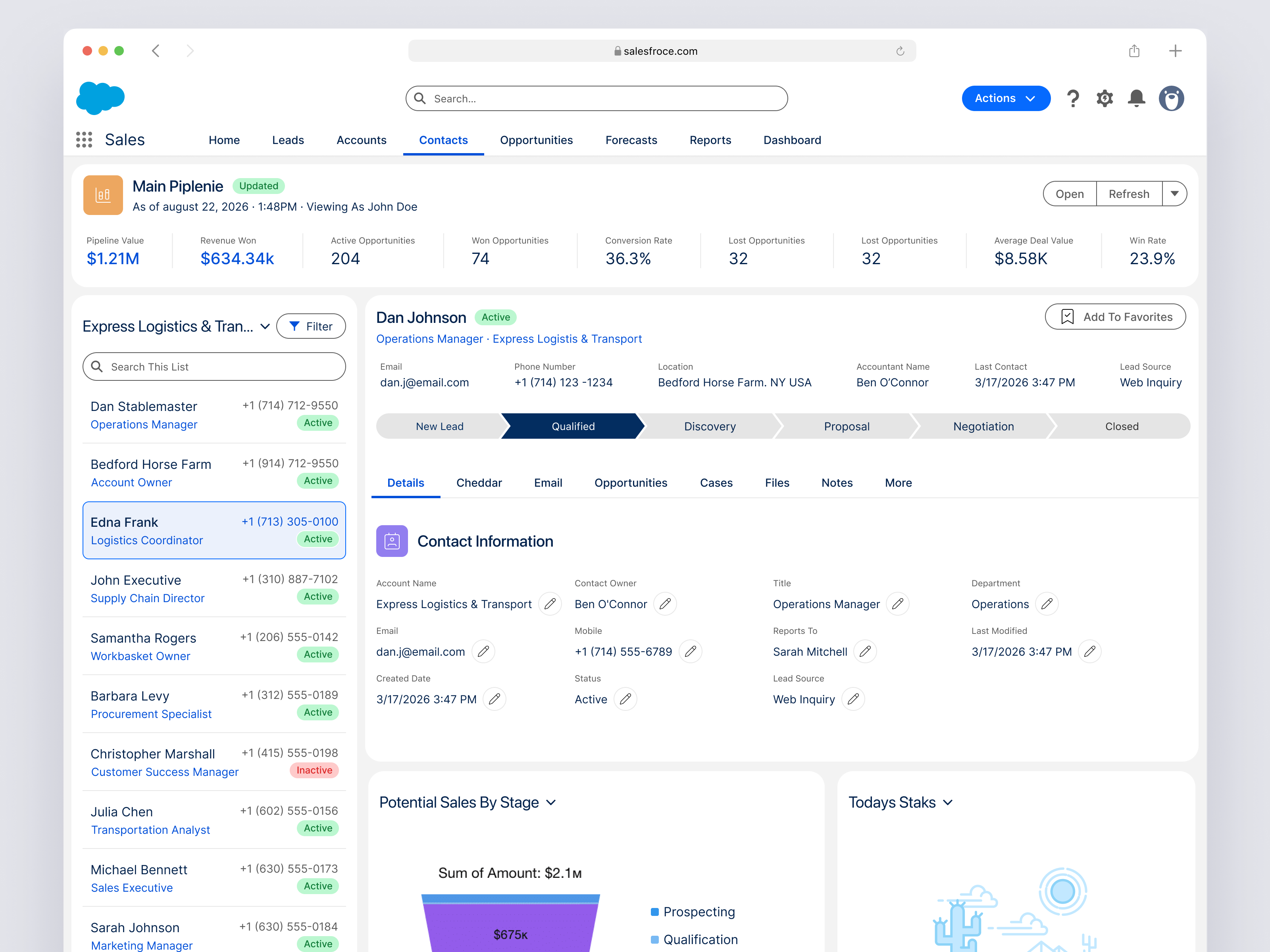 Sales Force CRM Contact Info Dashboard app contact information crm dashboard desktop digital product interaction lead lead details mvp design product design saas saas product sales sales crm salesforce ui ux web app