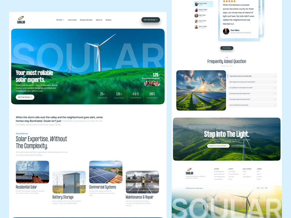 Soular — Energy Systems & Architectural Autonomy design eco friendly energy green energy landing page minimal new energy smtech24 solar electricity solar energy solar power ui design uiux web design website wind turbine