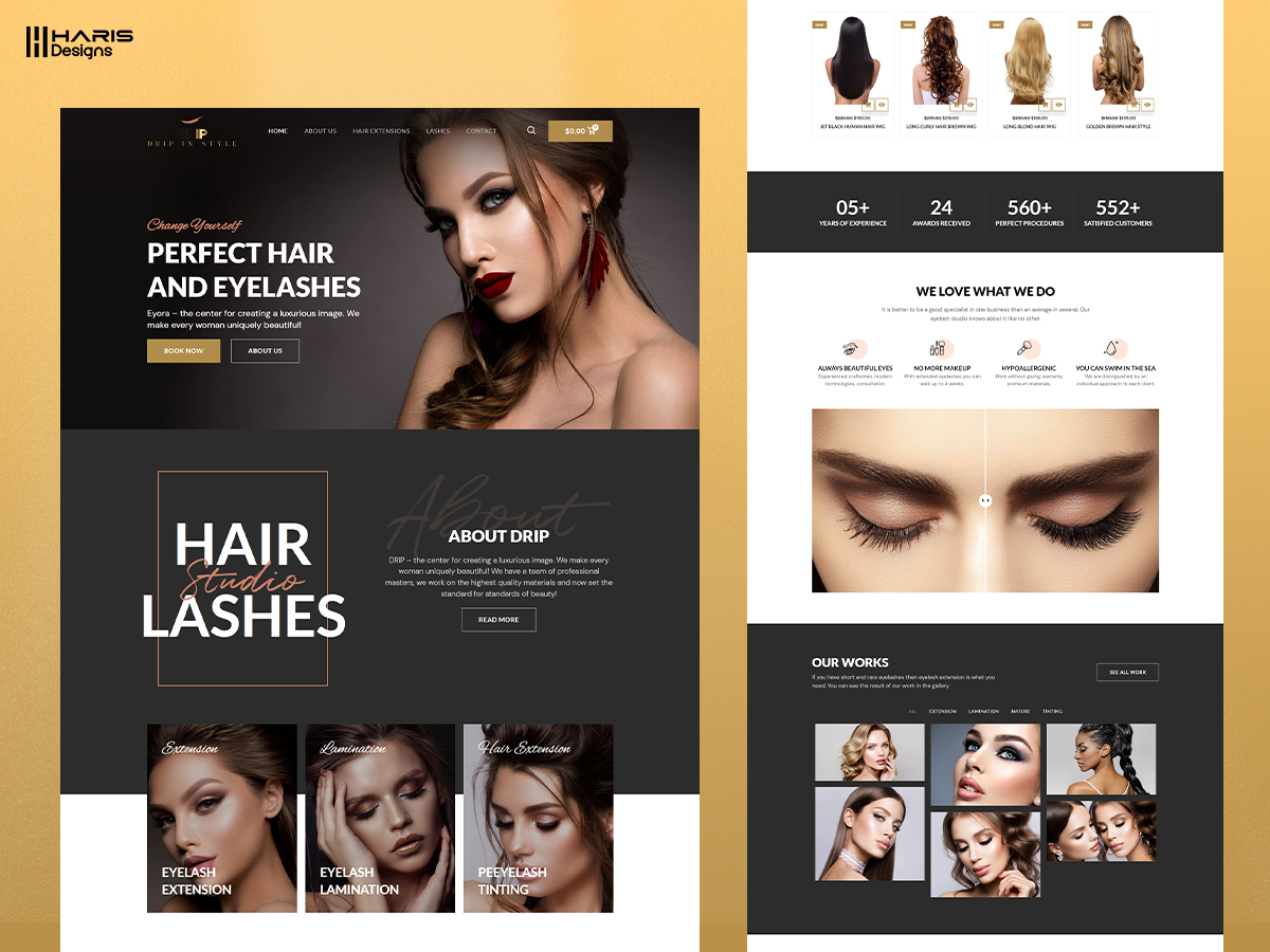 Hair Extension & Eyelash Studio Website Design | Landing Page beauty salon design beauty website design eyelash studio figma hair salon website landing page design luxury website design salon booking website ui design uiux web design website design wordpress website