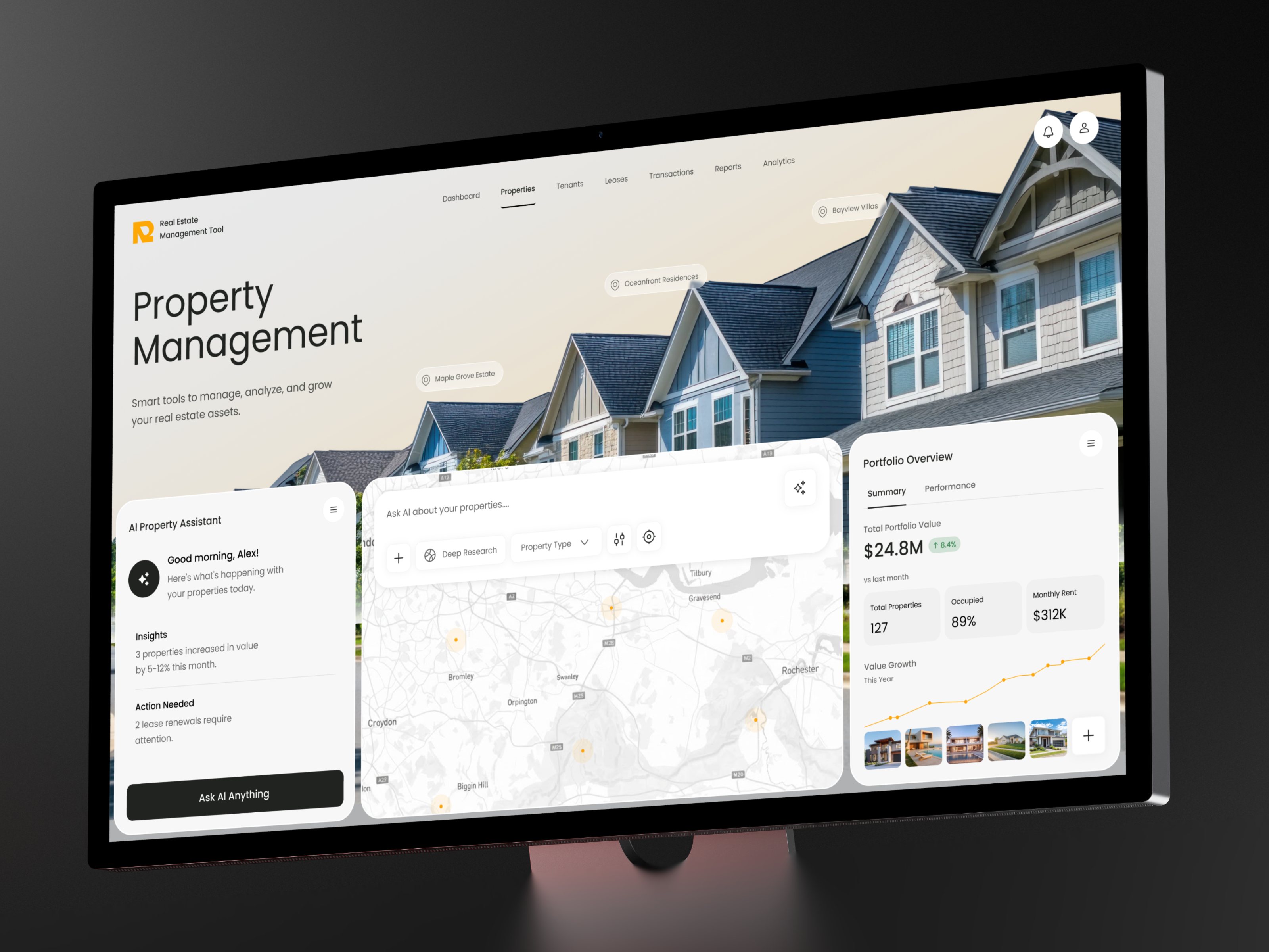 AI Real Estate Property Management Dashboard ai assistant ai dashboard ai property management ai real estate data visualization portfolio management product property analytics property dashboard property management property management dashboard real estate dashboard web