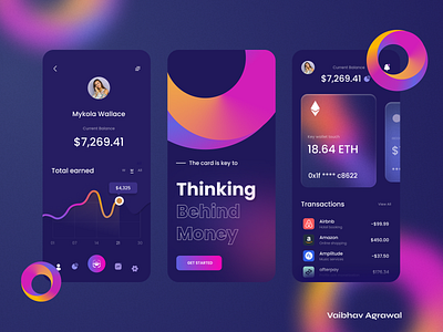 Crypto Dashboard Mobile App blockchain blue concept design crypto dashboard etherum gradient mobile app modern purple ui kit