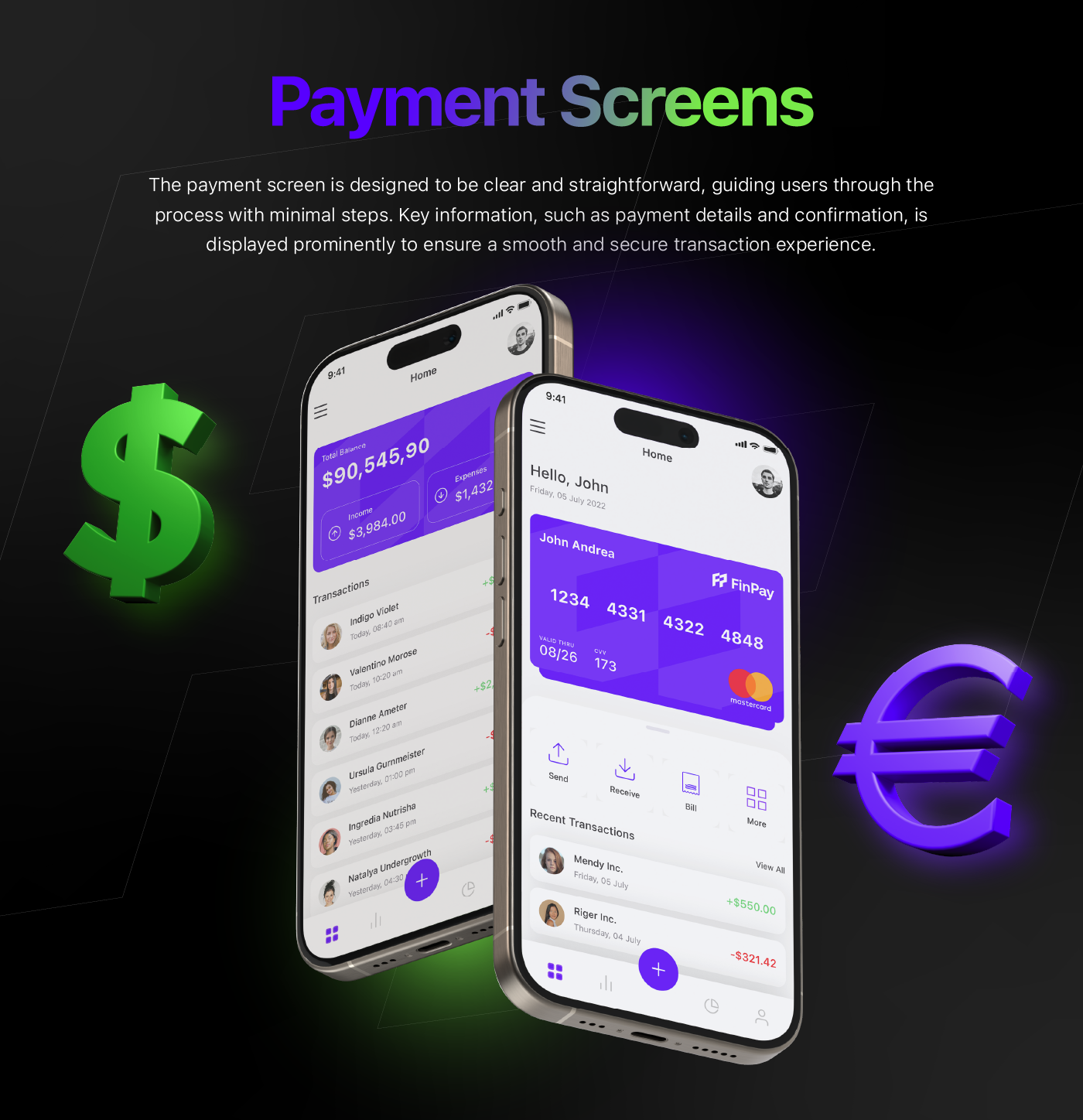 Finpay — Payment App UI Design app interface banking app card ui digital wallet finance app financial app financial dashboard fintech fintech ui mobile app mobile app design mobile ui payment app payment flow product design transaction history ui design uiux user interface ux design
