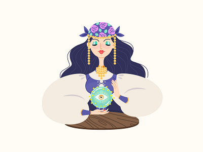 Fortune teller 2d cartoon character character design crystal ball esoteric forecast fortune teller future teller girl graphic design gypsy illustration magic occult vector witch witchcraft