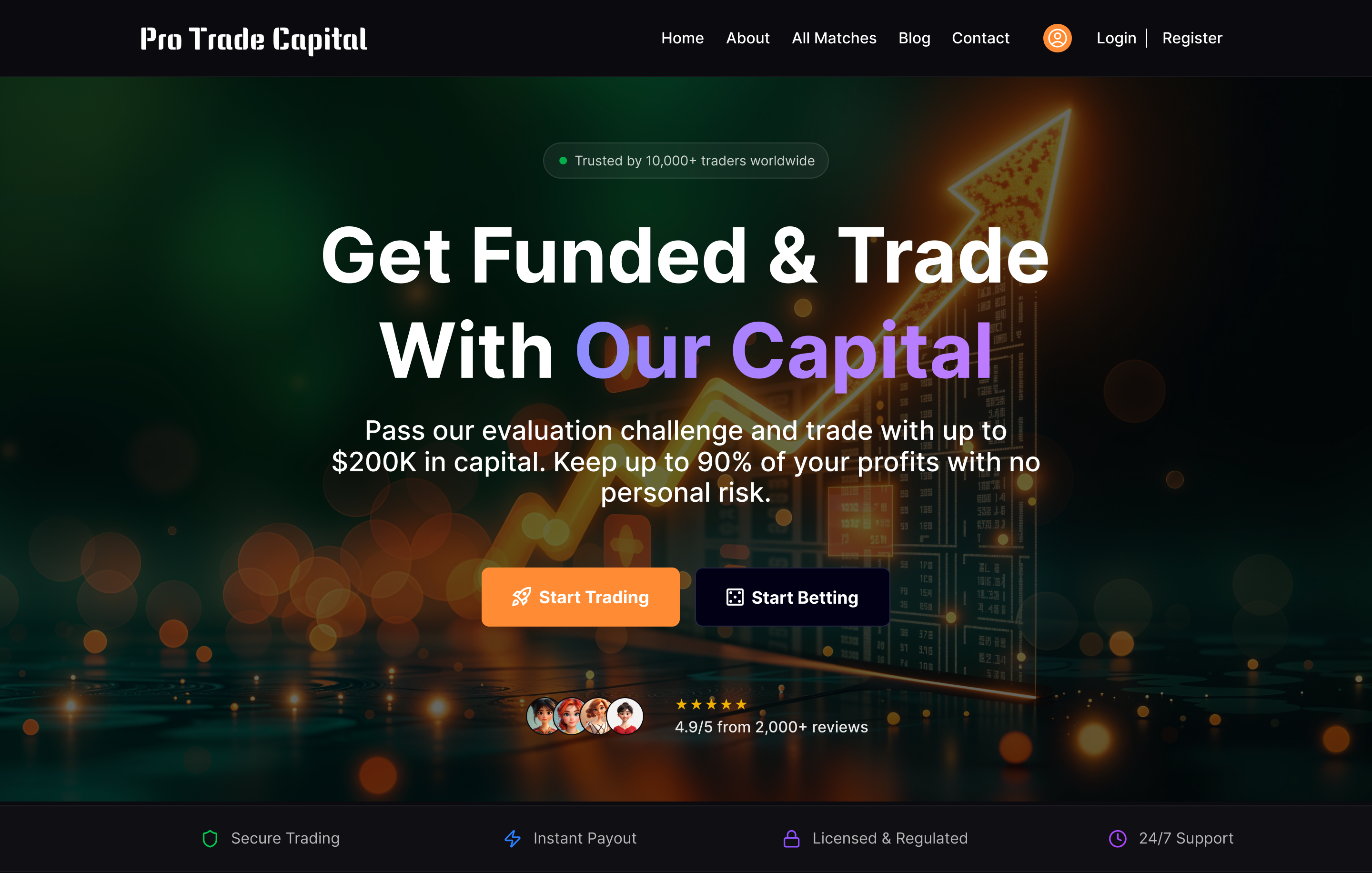 Pro Trade Capital crypto trading platform dark fintech ui figma design financialui fintech website design investment platform ui modern trading ui stock trading website trading platform trading platform ui trading ui ux trading web trading website trading website design ui design ui ux user centered fintech design ux design web design website design