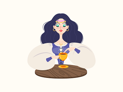 Fortune teller 2d cartoon character character design coffee coffee cup coffee ground esoteric forecast fortune teller future teller girl graphic design gypsy illustration magic occult vector witch