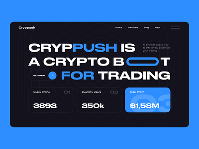 Cryptopush - crypto trading bot ai powered blue crypto crypto desogn dark mode minimal trading bot ui ui inspiration ui ux design web3 website