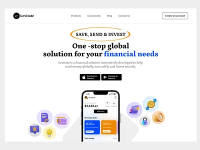 Levitate Landing Page - UX Motion Design fintech ui ui design ux web design