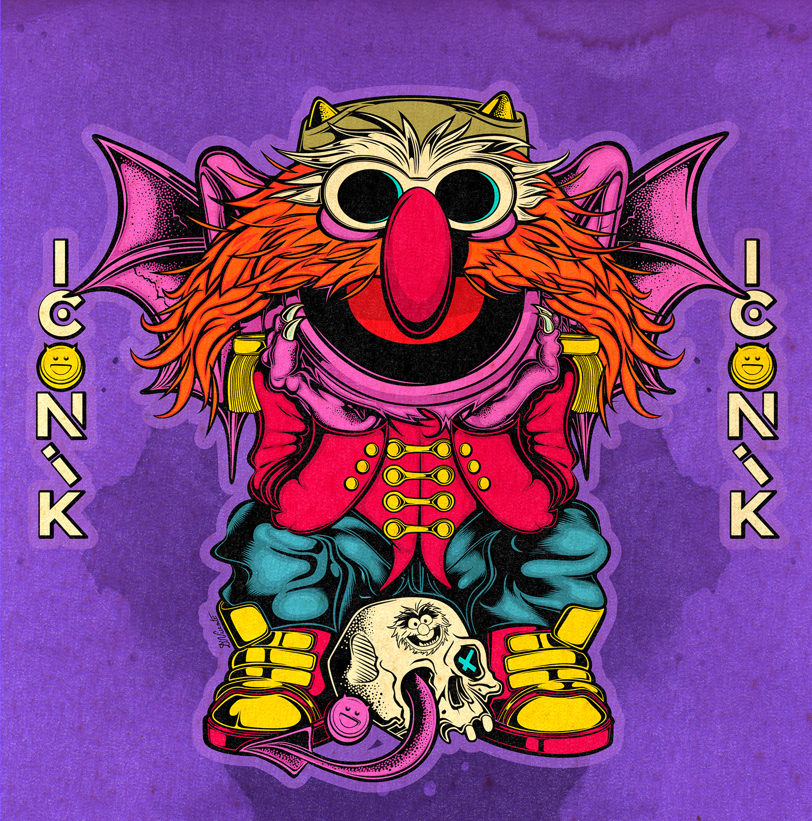 WILD CHILD ICONIK #40 - FLOYD PEPPER 1970s style bass player character design creature design electric mayhem floyd pepper gargoyle art iconik illustration jim henson lowbrow art monster design muppet art pop culture art psychedelic art retro television rock band the muppets vintage texture wild child