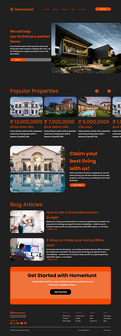 HomeHunt Landing Page design landing page ui ui design uiux