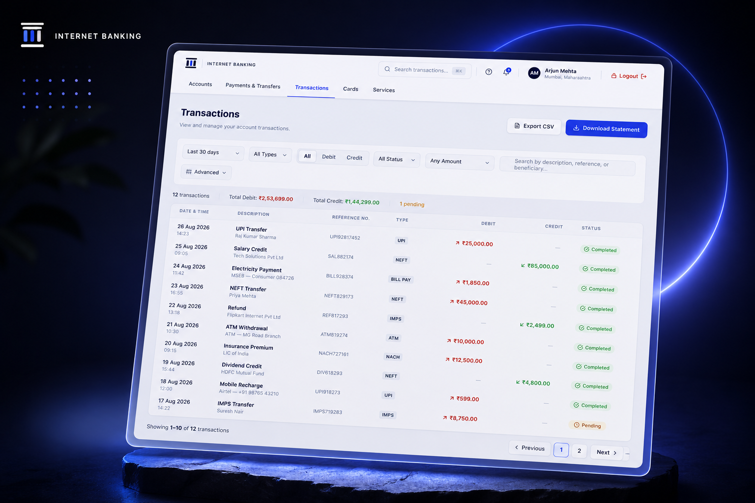 Transactions banking dashboard data visualization financial services fintech product design transaction management ui design ux design web design