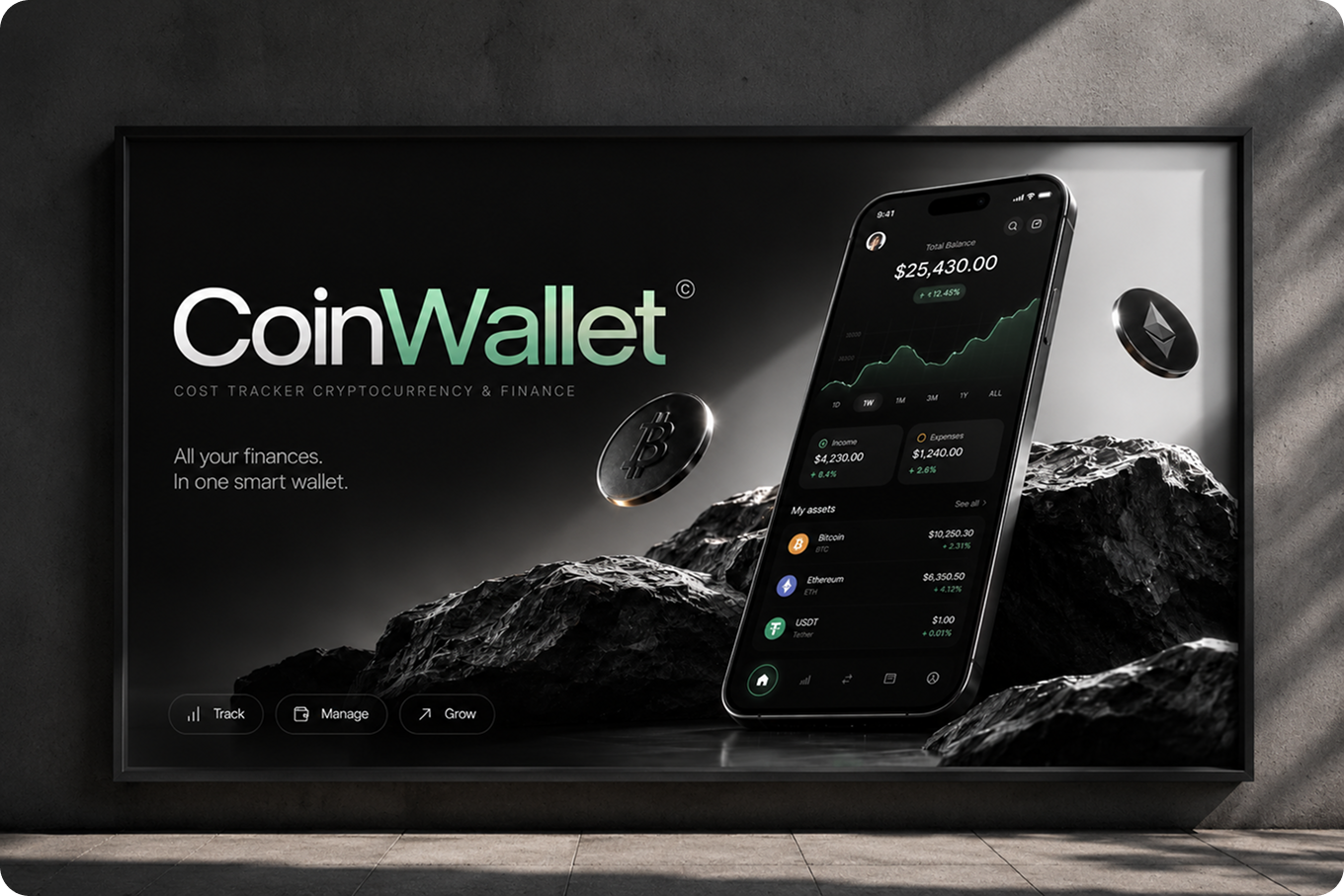 Coin Wallet | Finance & Crypto Tracker | UX/UI Mobile app design app development apple watch budget planner crypto portfolio dark ui design system expense tracker finance app fintech fintech design ios app mobile app design mobile design money management personal finance product design ui design ux design ux ui design