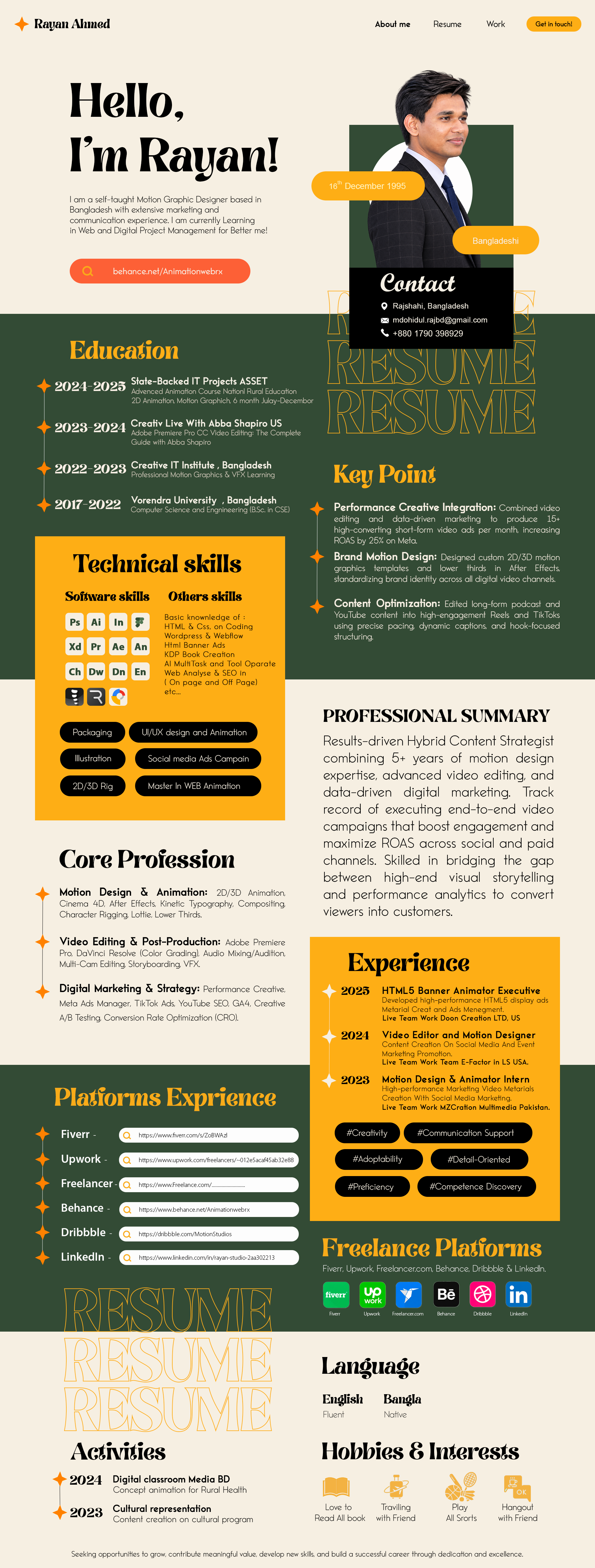 Advanced Colorful CV / Resume Design — Creative Personal Brand. 2d animation animate picture animated illustration animation branding cv design gif graphic design illustration logo motion graphics resume ui