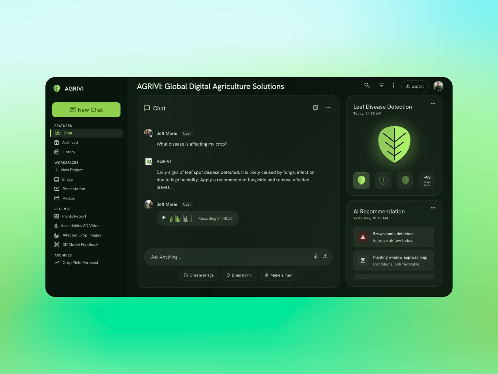 SaaS Product Design for AI Assistants agritech ai assistants chat tools ui