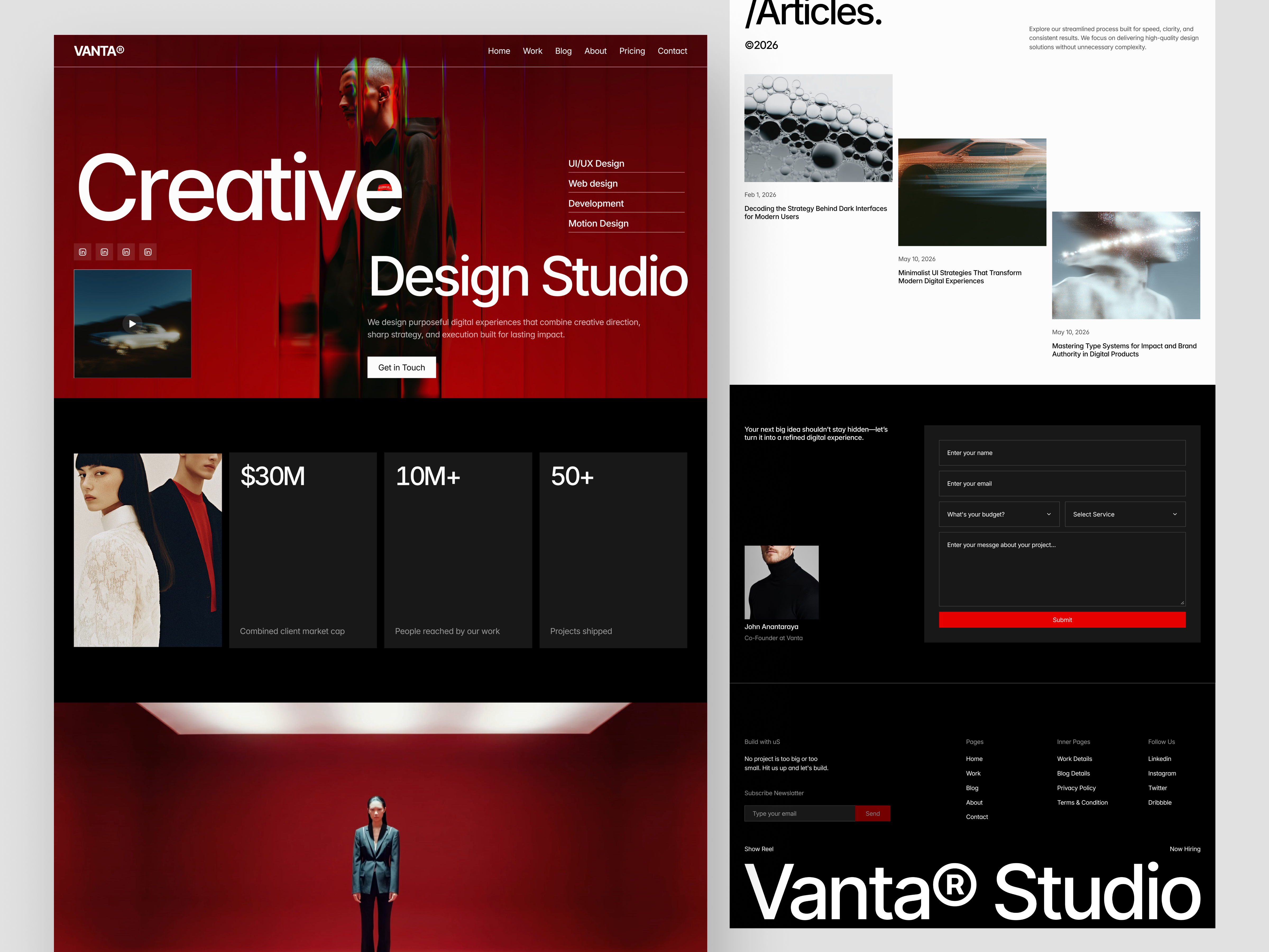 Vanta Creative Design Studio — Framer Template agencywebsite creativeagency creativestudio creativewebsite digitalagency editorialdesign fivrostudio framer framertemplate landingpage uiuxdesign userexperience webdesign webdesigninspiration websitedesign
