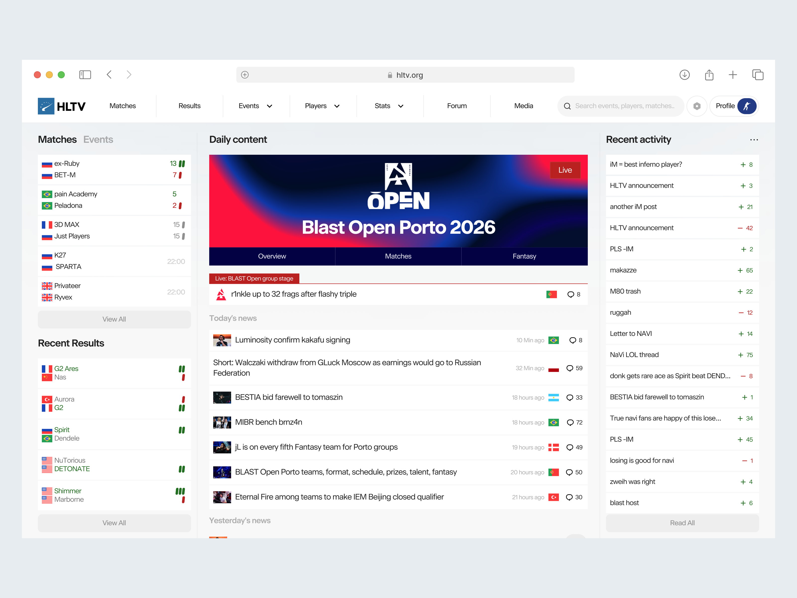 HLTV Home page redesign concept counterstrike cs2 design ui
