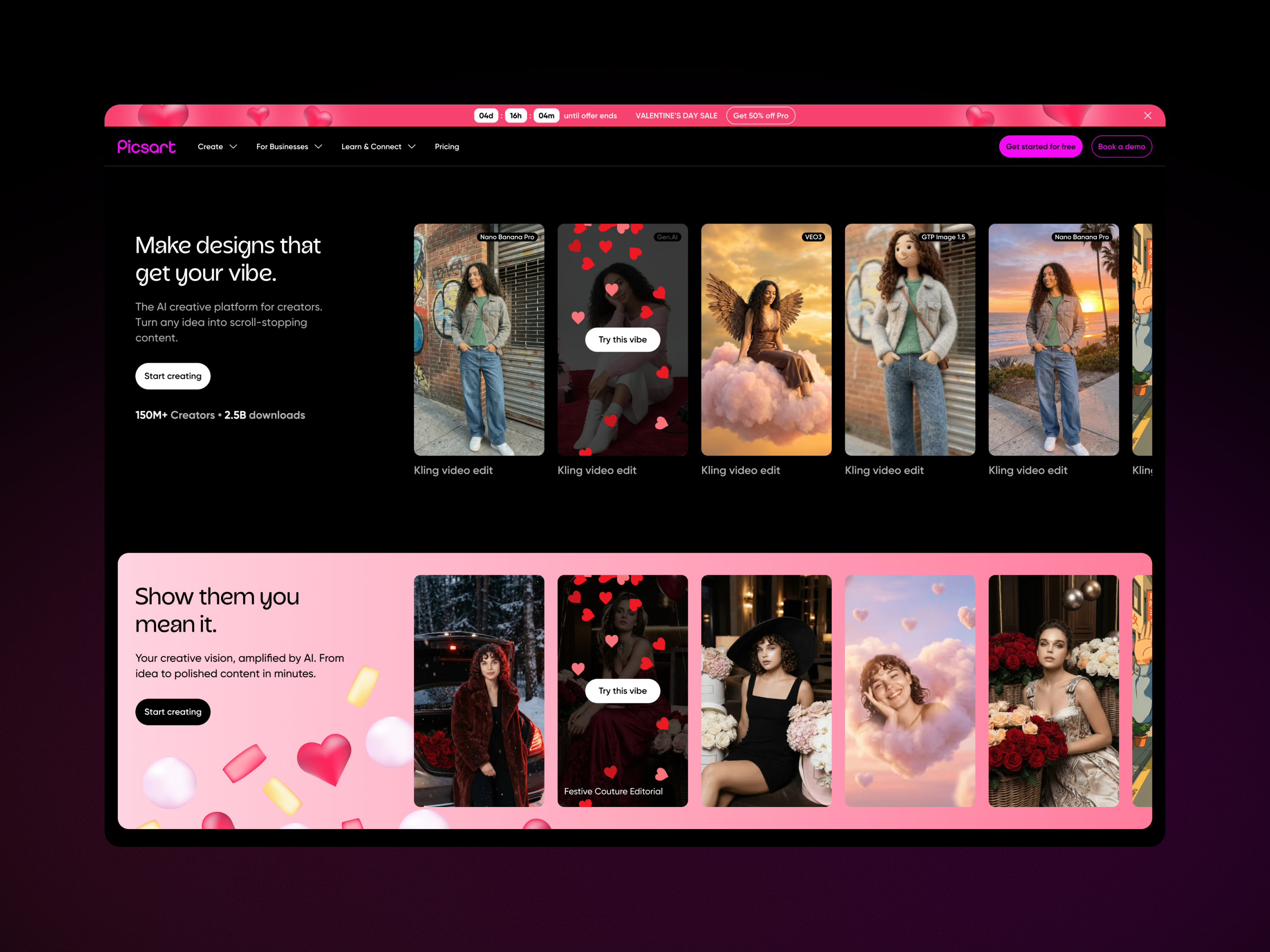 Picsart Homepage — AI Creative Platform ai tools artificial intelligence content creation creative platform creative tools dark ui figma generative ai growth design homepage design interaction design landing page picsart product design responsive design ui design user experience ux design visual design web design