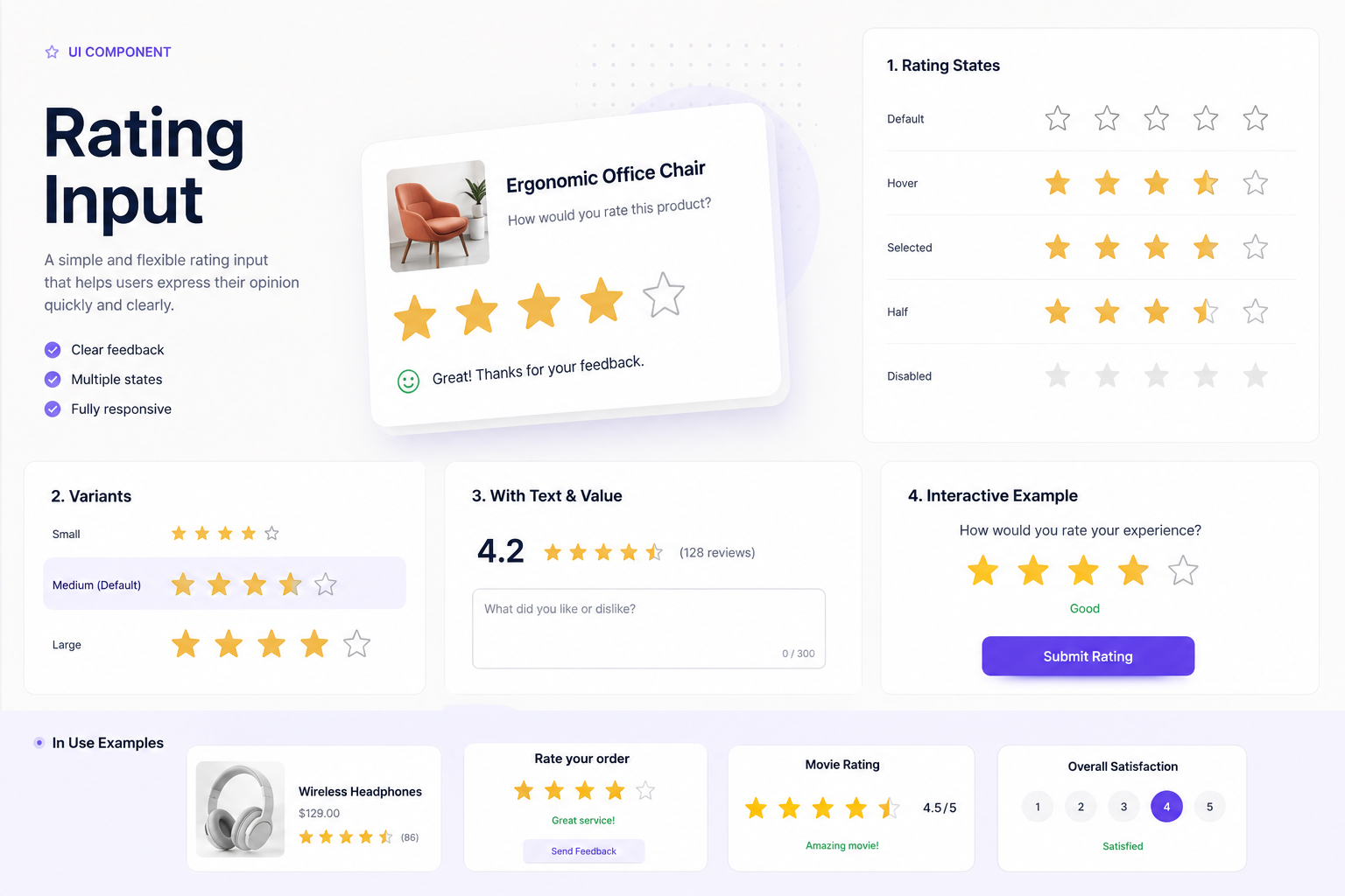 Input Rating — UI Component Design System 3d accessibility component design design system feedback ui form design input rating interaction design interface design product design rating component rating ui responsive design review design star rating ui components ui design user feedback ux design web design