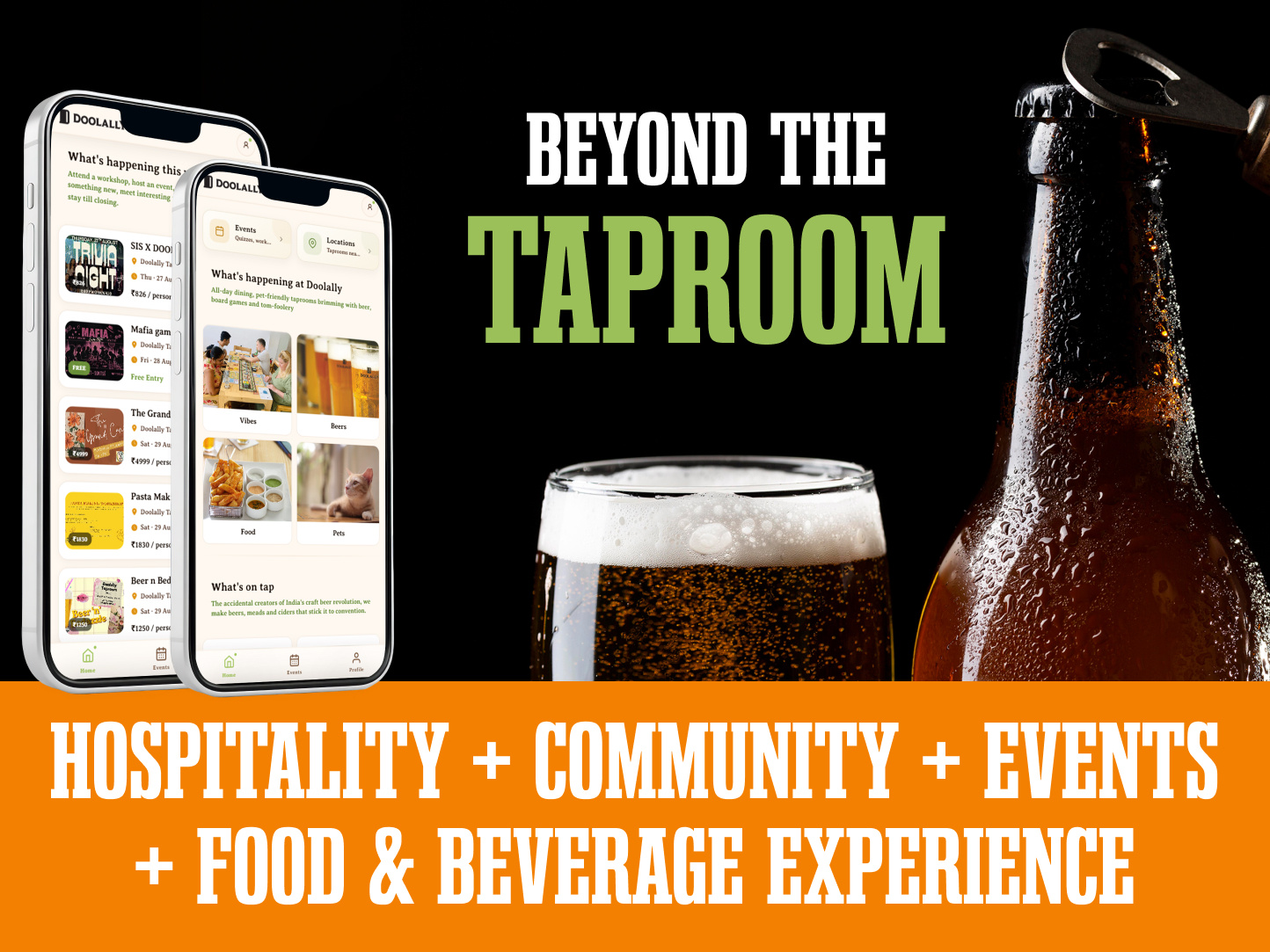 Digital Experience — Events, Reservations & Community branding brewery community platform craftbeer digital experience doolally event booking food and beverage hospitality interaction design landingpage productdesign responsive web design restaurant website uiux webdesign website