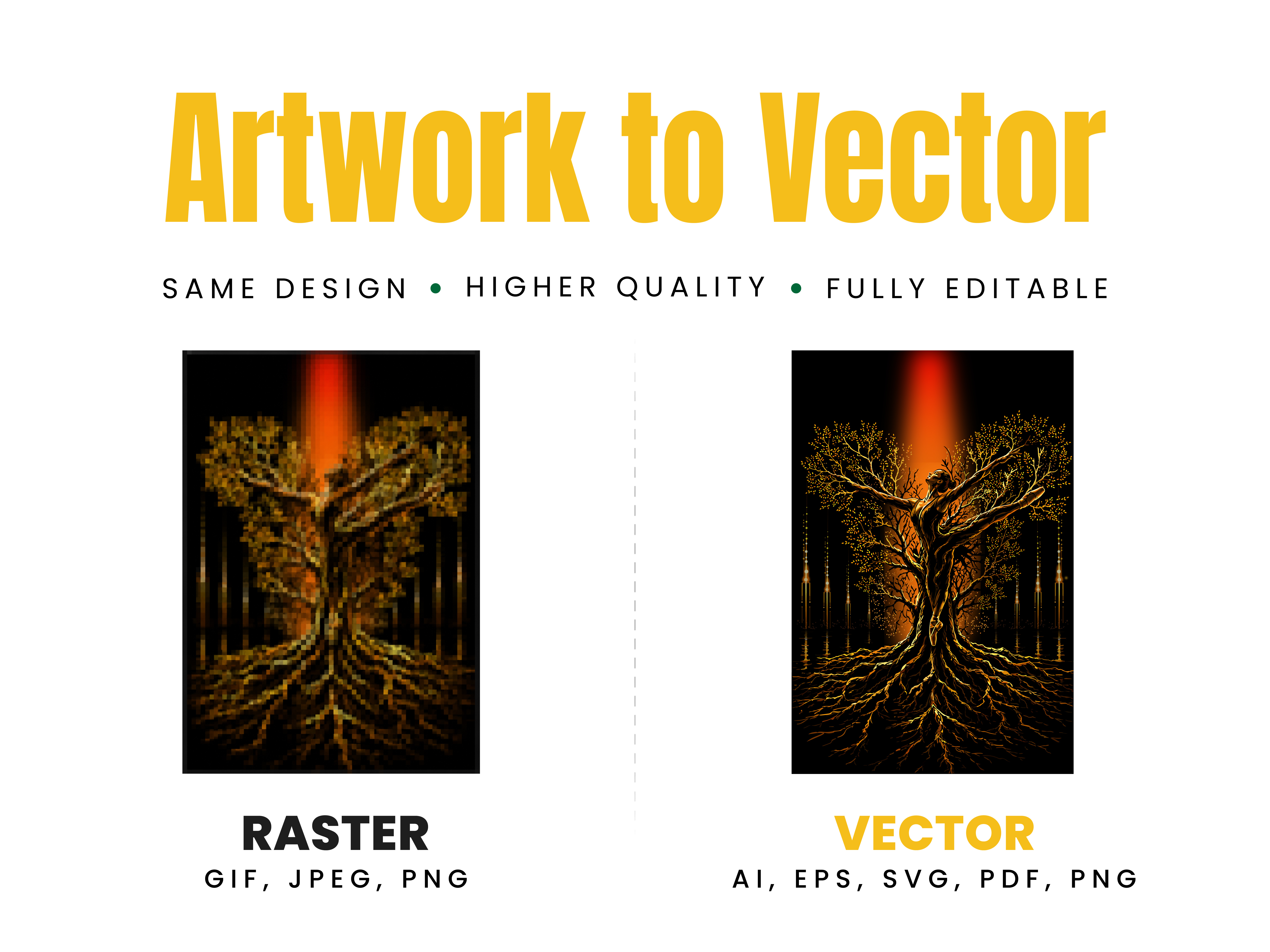 Golden Tree Roots & Light Illustration adobe illustrator design illustration logo recreation logo redraw manual vector tracing raster to vector ui vector tracing vectorization