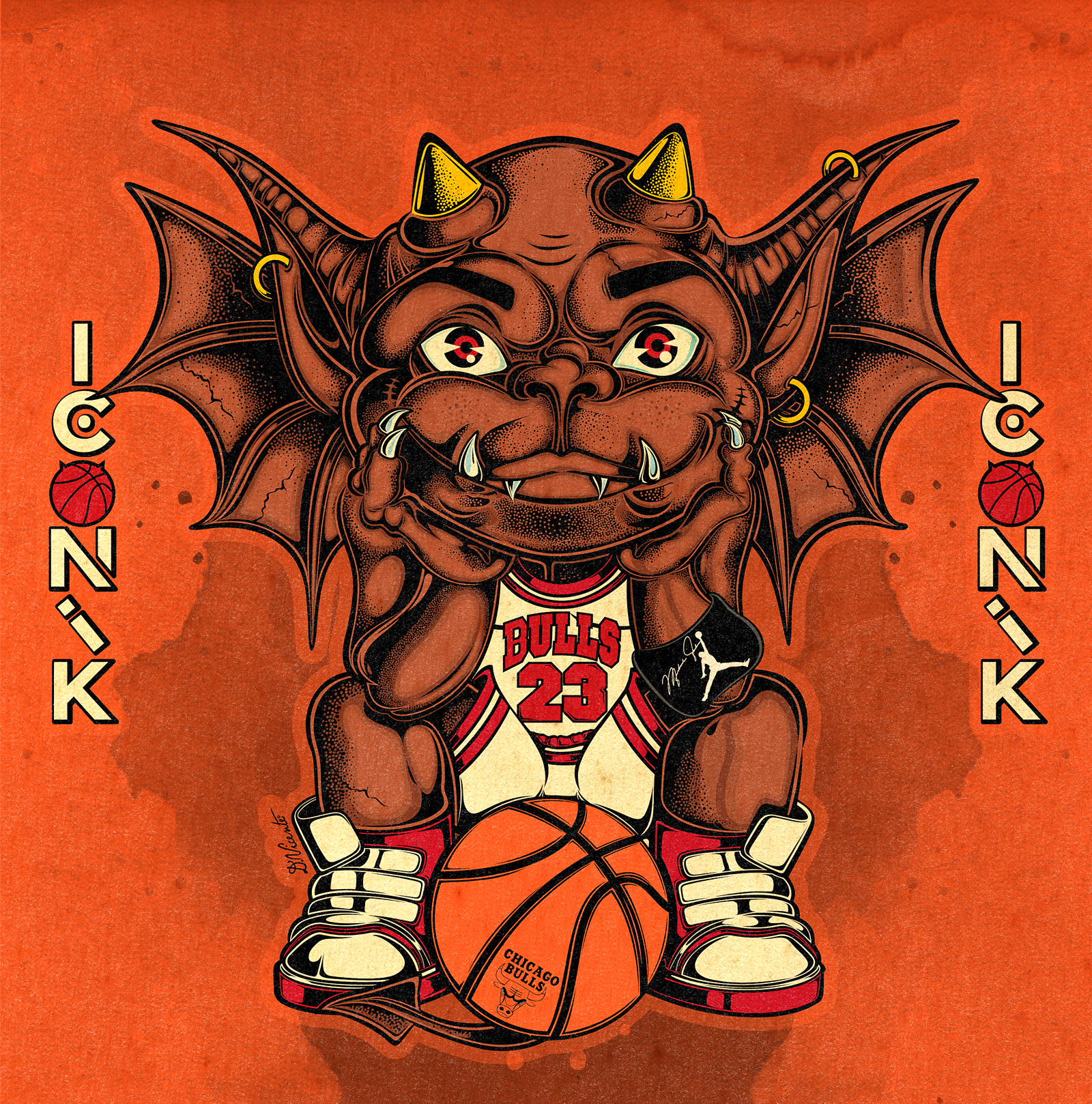 WILD CHILD ICONIK #39 – MICHAEL JORDAN air jordan basketball art basketball culture basketball illustration character design chicago bulls creature design detailed linework gargoyle art iconik illustration lowbrow art michael jordan nba legend number 23 pop culture art retro sports sneaker art sports illustration wild child