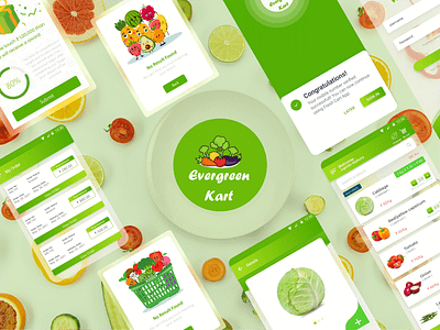 Evergreen Kart - Fruits & Vegetables Selling app 3d animation app branding design graphic design illustration logo typography ui ux vector