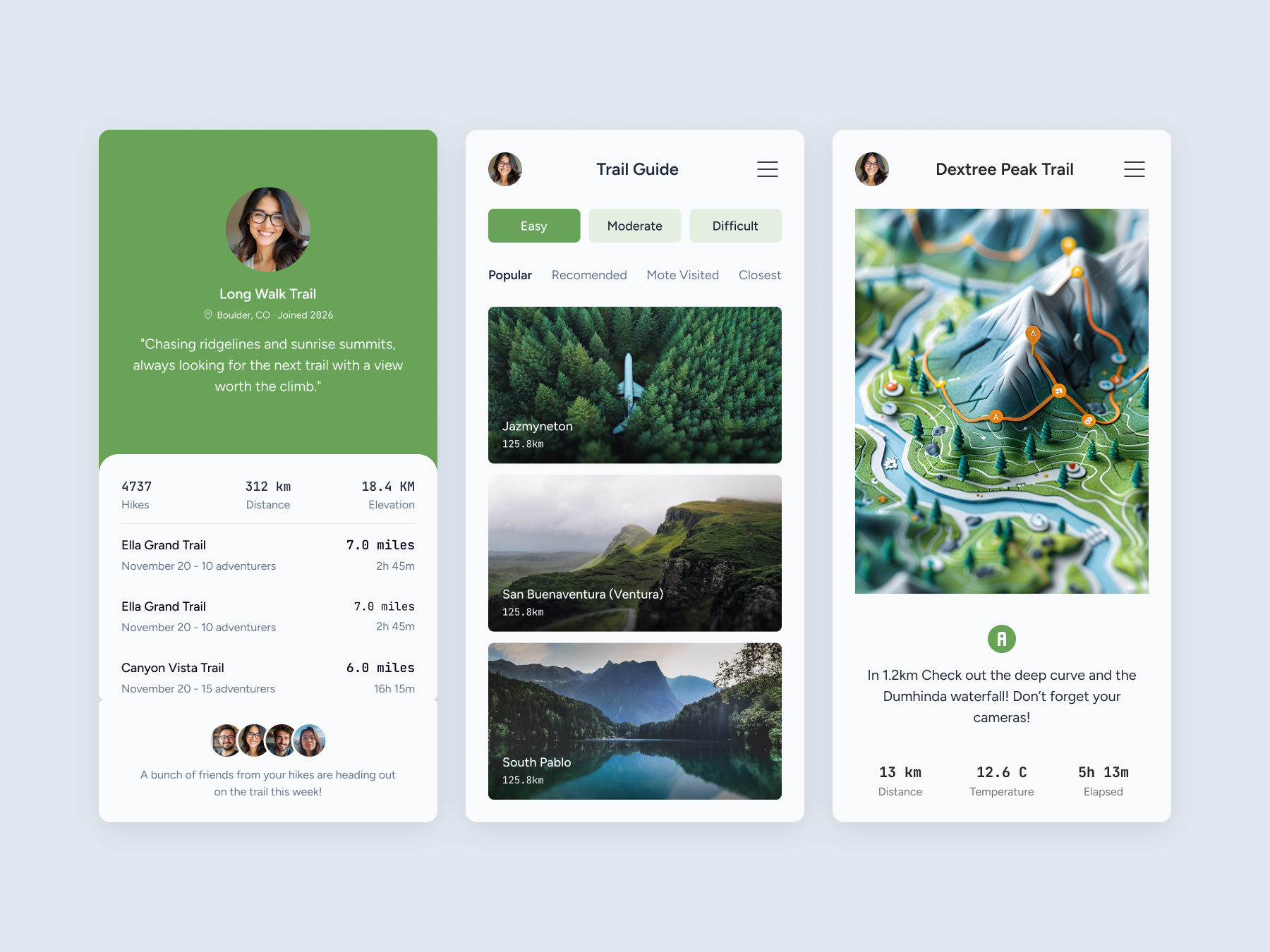 Hike Buddy v2 — Mobile App Concept coombo design system figma grid hiking lka minimal mobile nature outdoor product product design saas sri lanka swiss swiss style tailwind ui uiux ux
