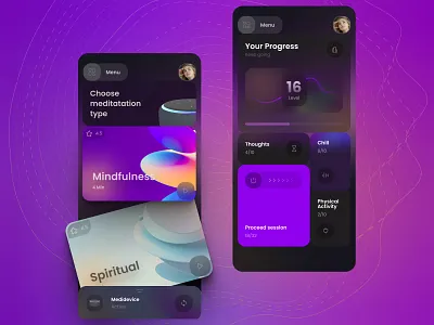Meditation app concept calm dark ui designconcept healthtech iotdevice meditation mentalhealth mindfulness mobileapp peaceful relaxation selfcare statisticstracking userexperience userinterface wellness