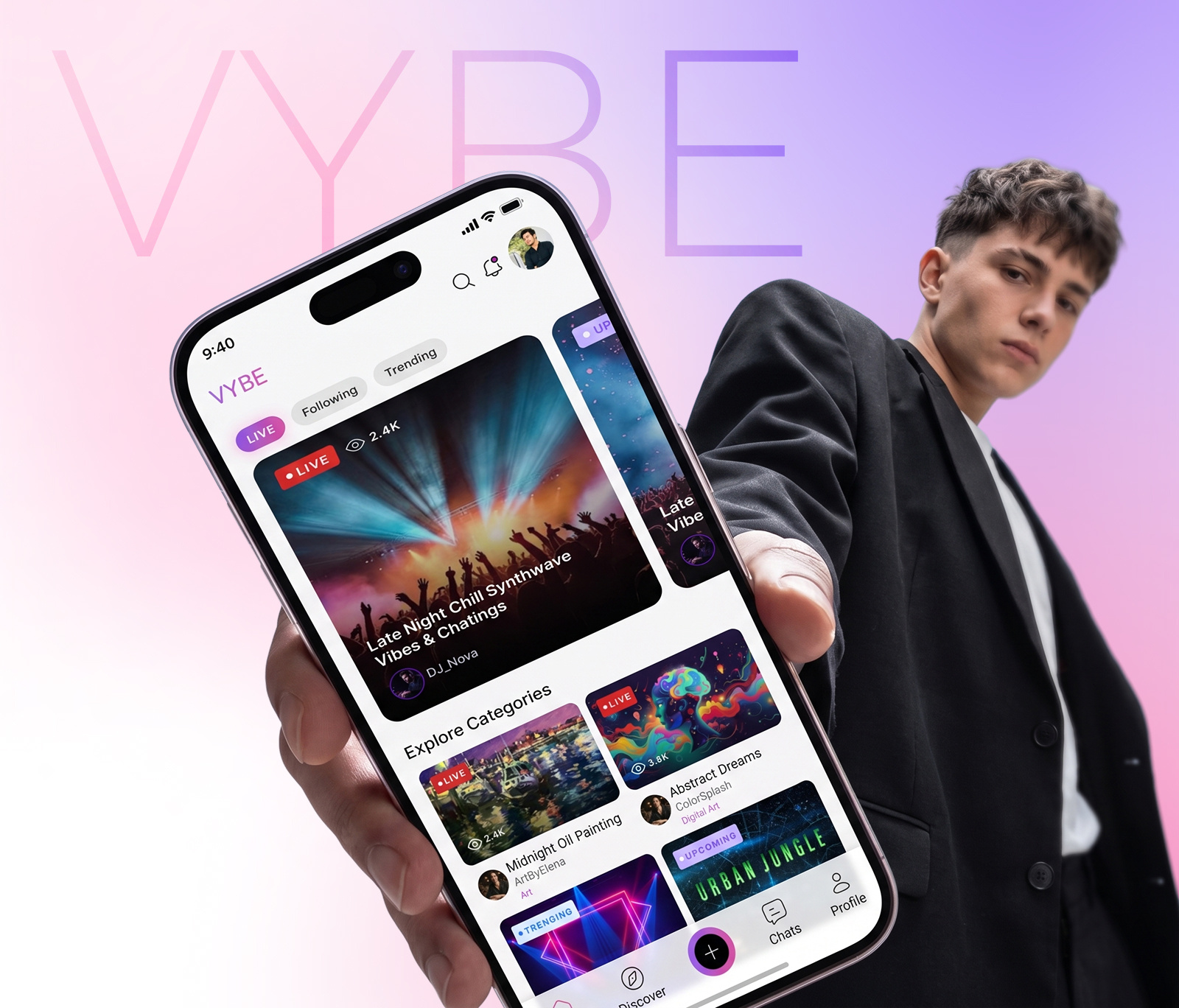 VYBE - Social Live Streaming App UI Design app design app ui app ui design design figma mobile app mobile app design product design ui ui design uiux design user interface design