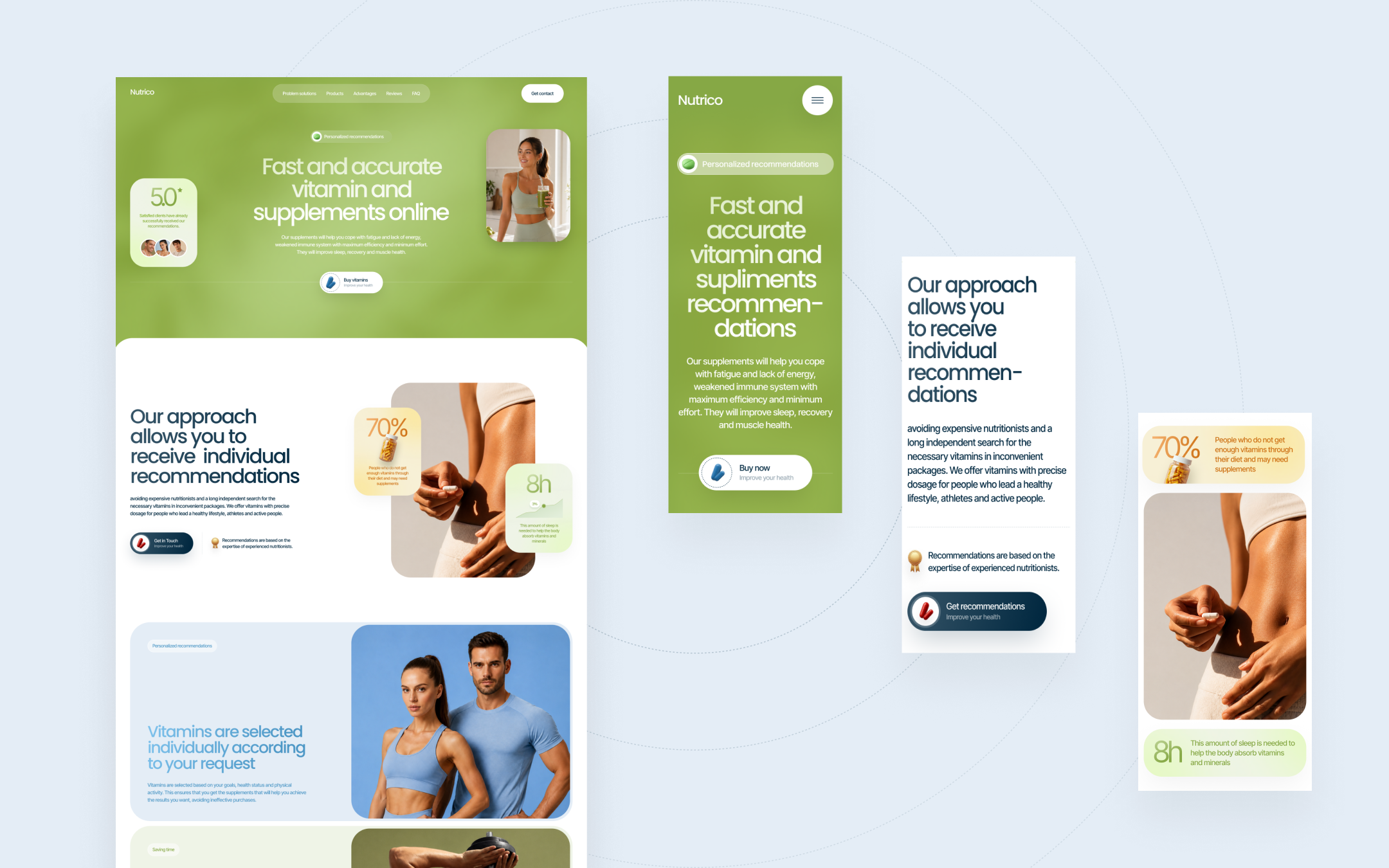 Example of Nutrico DB <> Webflow Template Screens