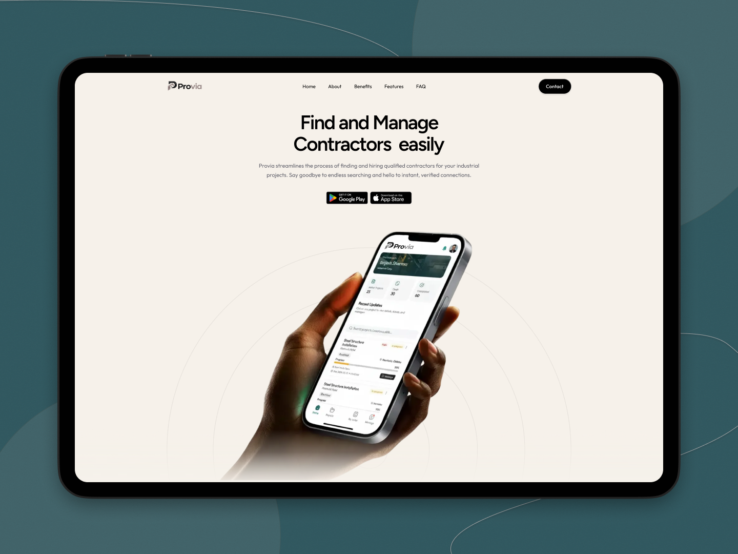 Provia Web landing page app design clean ui construction app dashboard ui digital product figma landing page minimal ui mobile app modern web design product design responsive design ui user experience web design website design website ui