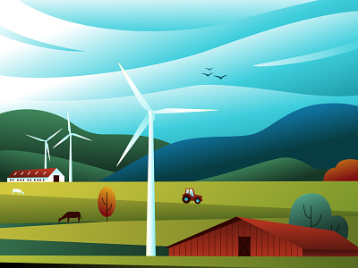 Eco Farm autumn eco farm environmental esg farm gradient graphic design green energy sustainability vector wind power wind turbine