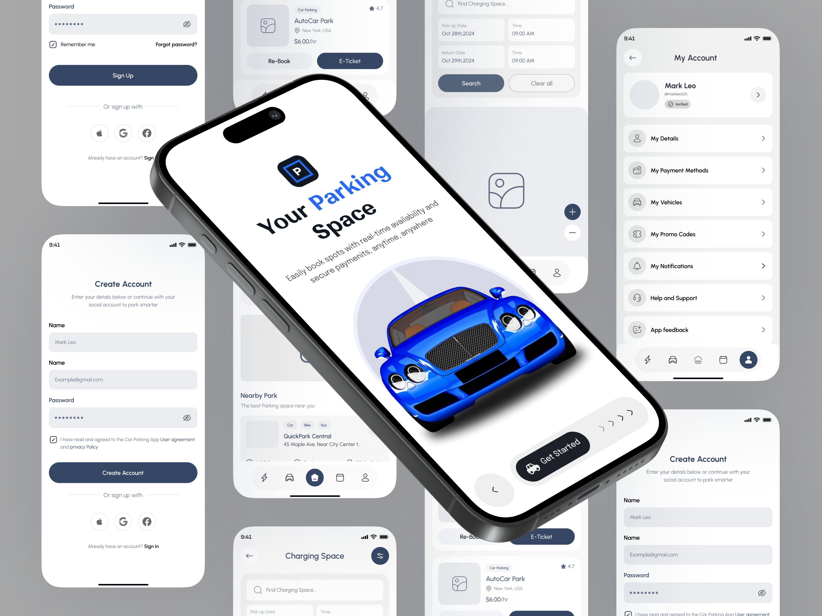 Parking App — Smart Parking Finder, Booking & Location Tracking app automotive ui car car parking car parking finder car parking locator e ticket location tracking mobility app parking app parking booking parking finder parking locator parking management parking reservation smart parking transport app ui web