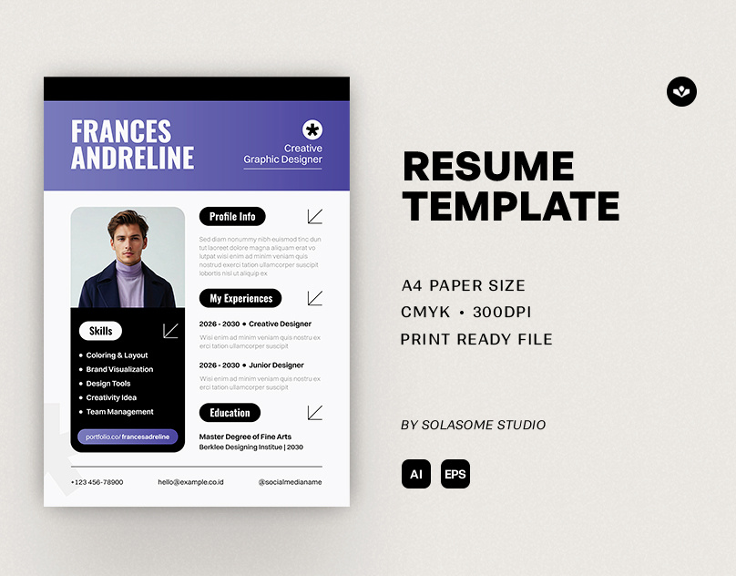 Purple Modern Resume branding cv cv template design graphic design portfolio profile resume solasome template